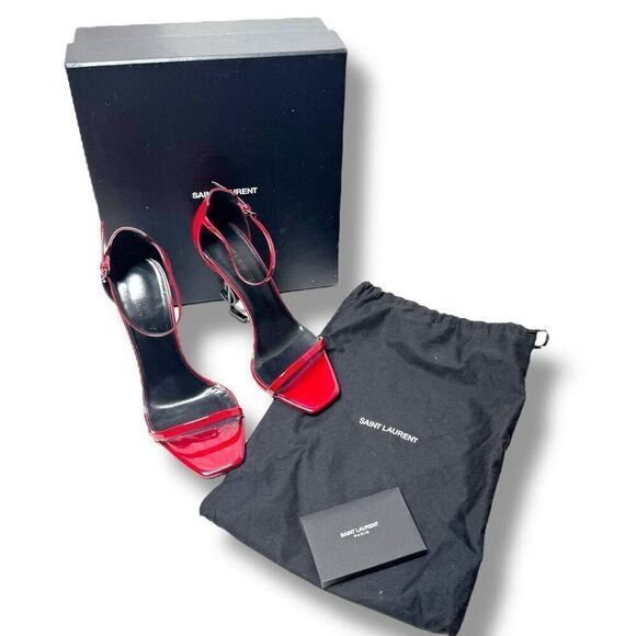 Saint Laurent Opyum 110 YSL Heels Sandals in Red Patent Leather Women’s Size 39 - Picture 10 of 14